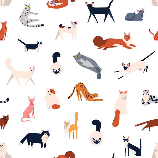 猫品种丰富多彩，花样无缝图片下载