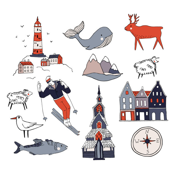 挪威文化元素设置旅行斯堪的纳维亚图片下载