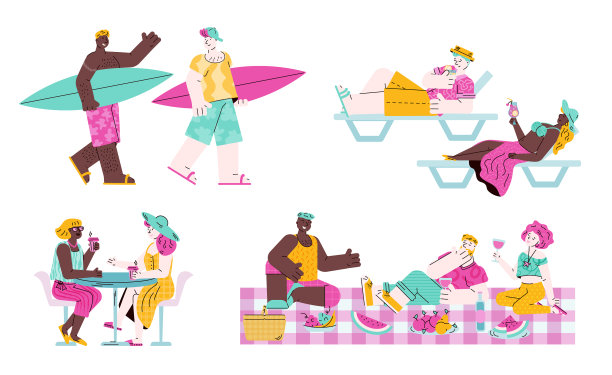 卡通人物度假-孤立集图片下载