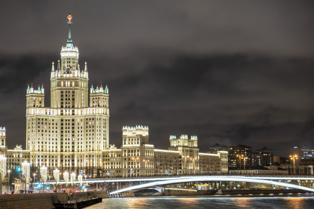 莫斯科河科特尼切斯卡亚堤岸上的高层建筑图片下载