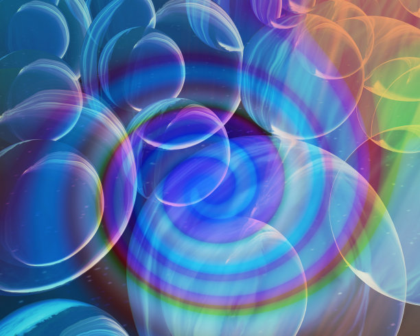 抽象气泡背景带彩虹螺旋。三维演示图片下载