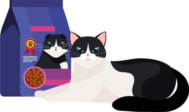 可爱的猫黑白与食物袋隔离图片下载