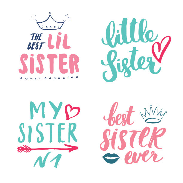 姐妹书法字帖集，儿童托儿所印刷短语集。矢量图图片下载
