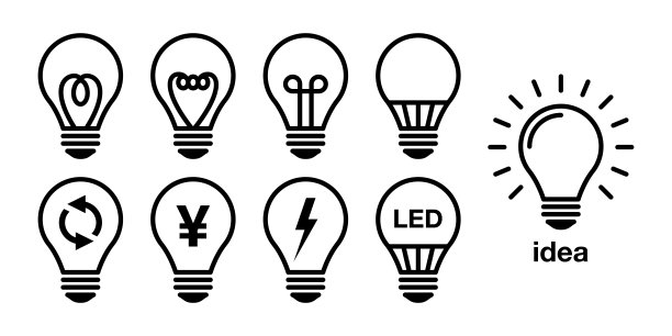 灯泡电LED节能矢量图标插图设置图片下载