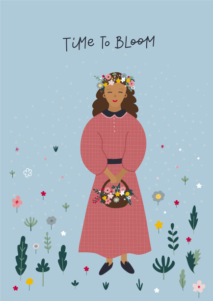 少女花环盛开的明信片图片下载