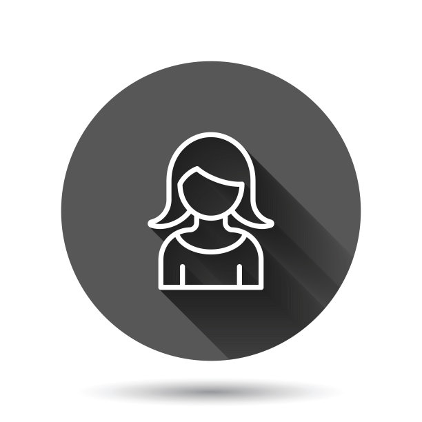 女人脸图标在平的风格。人矢量插图在黑色的圆形背景与长阴影效果。伙伴圈纽扣经营理念。图片下载