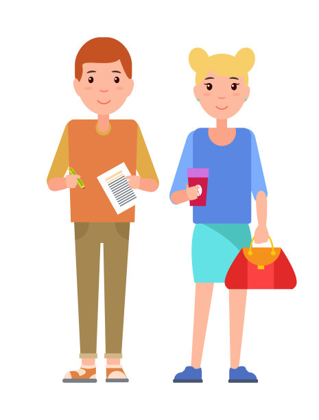 男孩笔记本钢笔和女孩咖啡学校的孩子图片下载