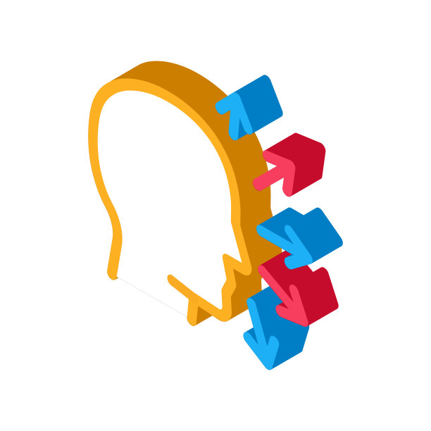 人体头部和箭头等距图标矢量插图图片下载