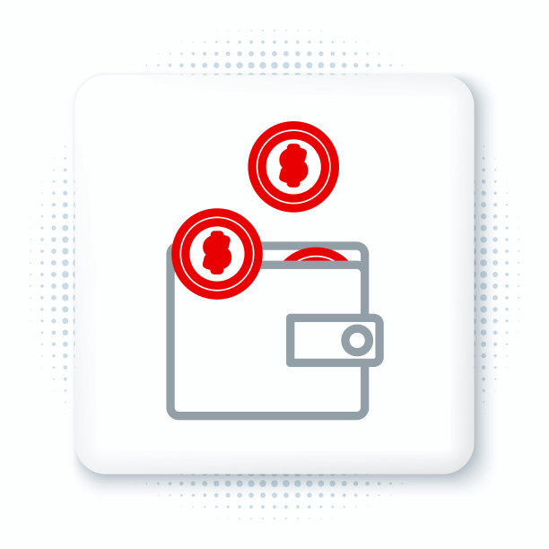 Line钱包与硬币图标孤立在白色背景。钱包图标。现金储蓄的象征。色彩斑斓的轮廓的概念。向量图片下载