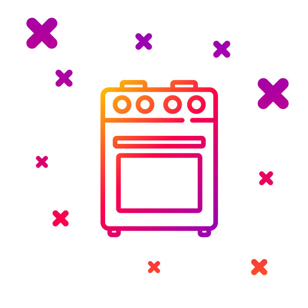 颜色线烤箱图标孤立在白色背景。煤气炉标志。梯度随机动态形状。向量图片下载