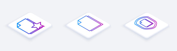 设置等距线文件与星，文件和文件保护概念。白色正方形按钮。向量图片下载