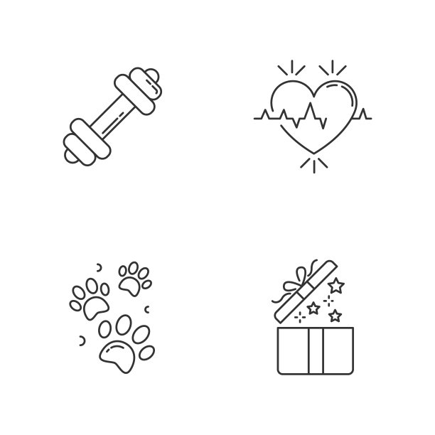 生活像素完美的线性图标集。健身房锻炼。有氧运动医疗保健。宠物爪印。打开礼物。可自定义细线轮廓符号。孤立矢量大纲插图。可编辑的中风图片下载