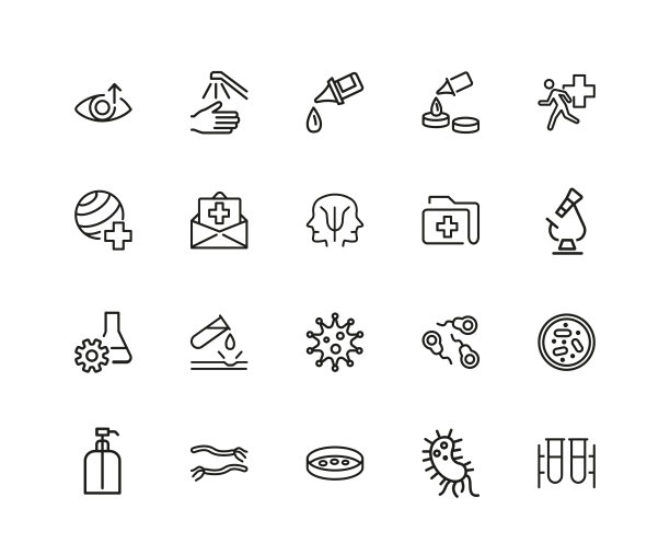 一组医学实验室线图标图片下载