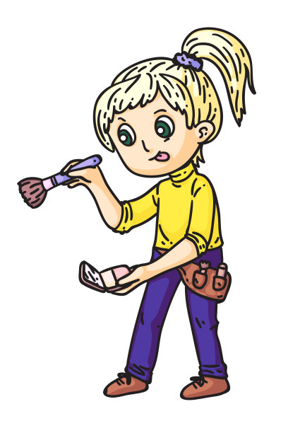 可爱的女孩化妆艺术家艾学校剧院孤立的人图片下载