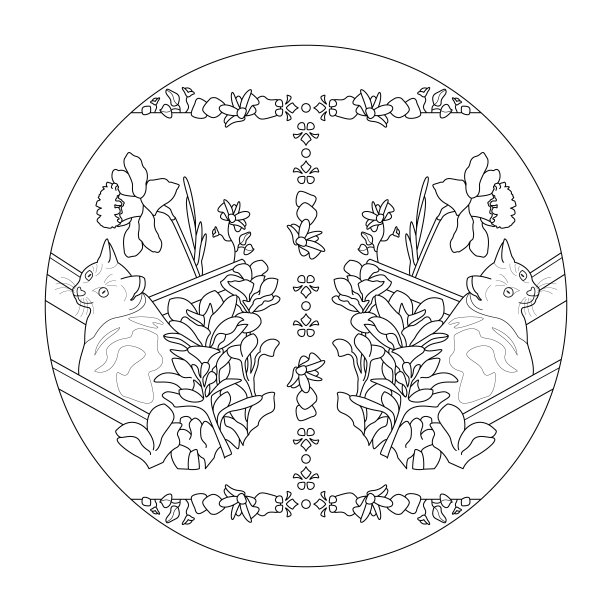 猫曼荼罗涂色页。图片下载