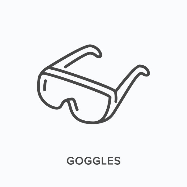 护目镜平线图标。冠状病毒防护用品的媒介概要说明。医用安全穿细线形象形图图片下载