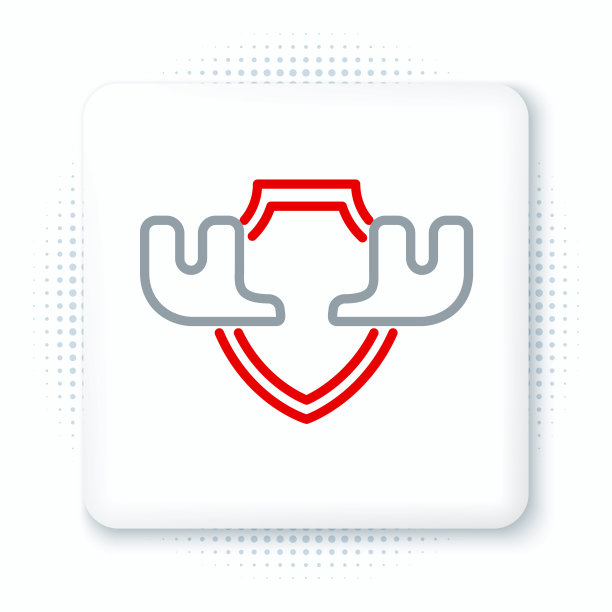 在白色背景上隔离的盾牌图标上画上驼鹿角。墙上挂着狩猎奖杯。色彩斑斓的轮廓的概念。向量图片下载