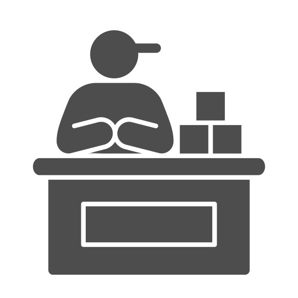 市场卖家固体图标，市场概念，男性卖家在收银台标志的白色背景，供应商或收银员在工作场所图标的字形风格的移动和网页设计。矢量图形。图片下载