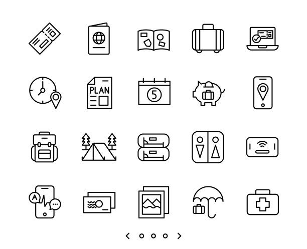 旅行和度假线路图标集图片下载