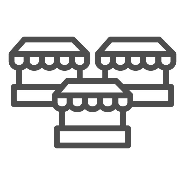 摊位线图标，市场概念，三个街道商店标志上的白色背景，Bazaar站图标轮廓风格的移动概念和网页设计。矢量图形。图片下载