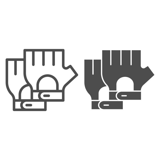 自行车手套线和固体图标，自行车配件概念，健身手套标志在白色背景，手套为自行车图标轮廓风格的移动概念和网页设计。矢量图形。图片下载