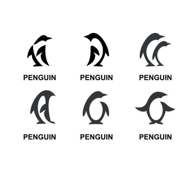 集合企鹅黑色标志图标设计矢量插图图片下载