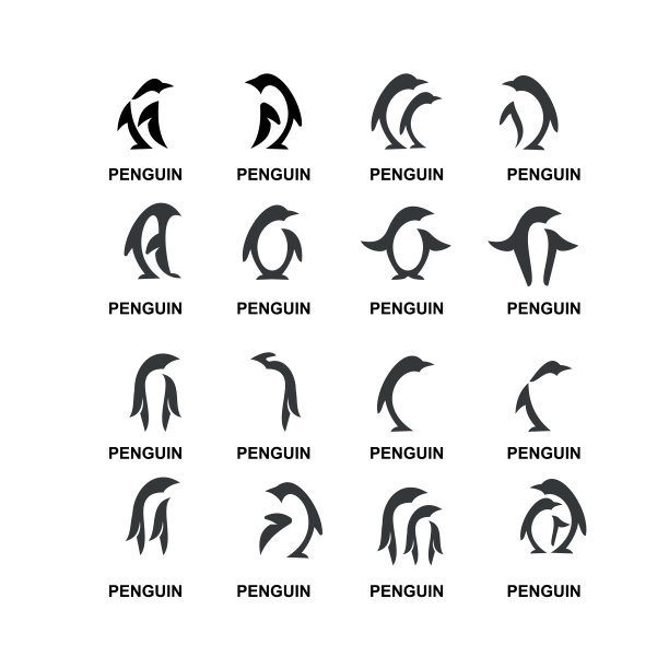 集合企鹅黑色标志图标设计矢量插图图片下载