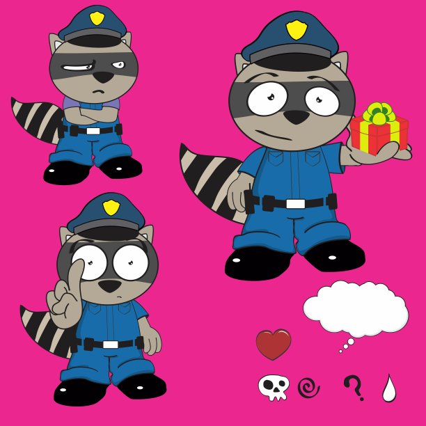 有趣的浣熊卡通与警察定制集5图片下载