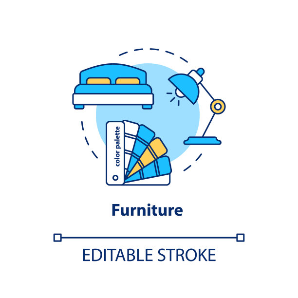 家具设计工作室概念图标。室内陈设制作创意细线插画。内饰制造、车间。矢量隔离轮廓RGB彩色绘图。可编辑的中风图片下载