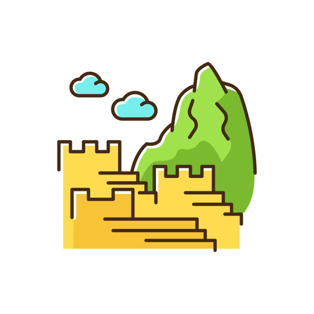 马丘比丘黄色RGB彩色图标。山上的印加城堡。旅游景点库斯科。位于东部科迪勒拉的圣谷。印度古老的文明纪念碑。孤立的矢量图图片下载