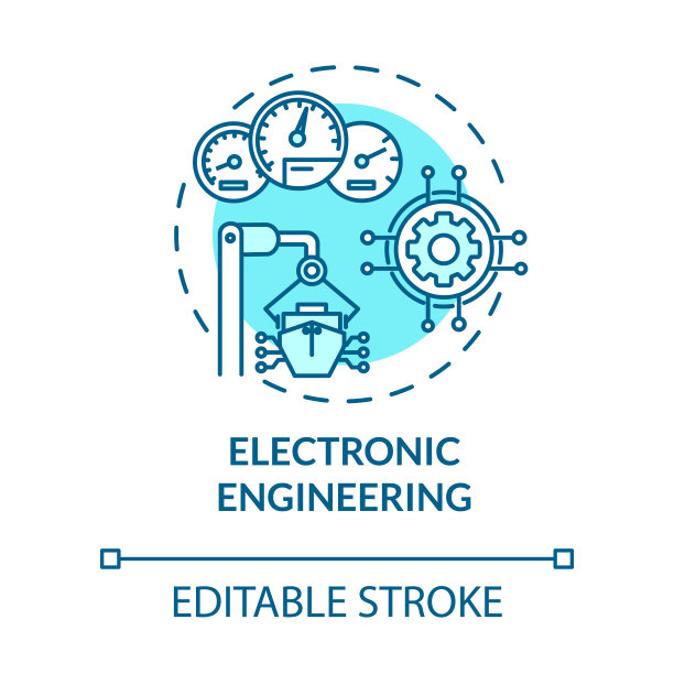 电子工程绿松石概念图标。船舶设备维护。船舶机械固定构思细线插图。矢量隔离轮廓RGB彩色绘图。可编辑的中风图片下载