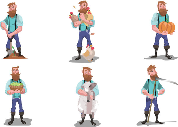 成年的农民和动物生产和工具图片下载