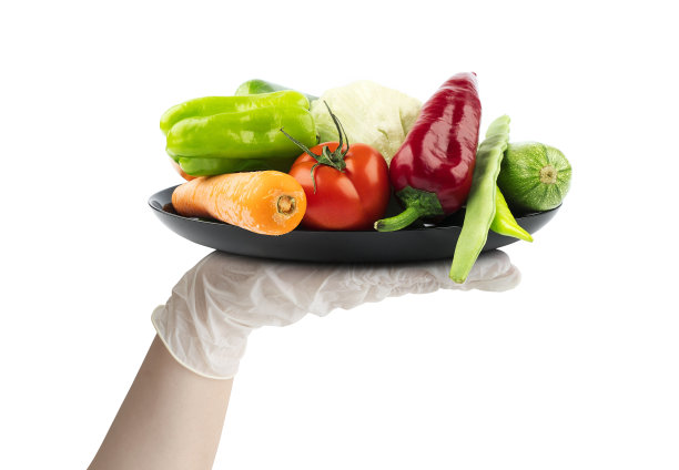 大流行性冠状病毒covid-19平板白手套卫生水果和蔬菜隔离在白色背景图片下载