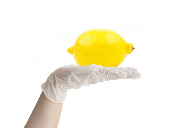 大流行性冠状病毒covid-19柠檬白手套卫生水果和蔬菜图片下载