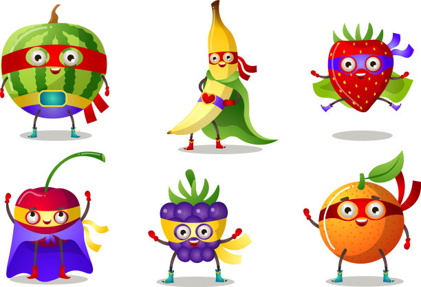 设定超级英雄人性化的人物水果和图片下载