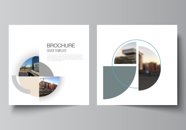 矢量布局的两个方形封面设计模板为宣传册，传单，杂志，封面设计，书，宣传册封面。背景与抽象的圆形横幅。企业业务概念模板图片下载