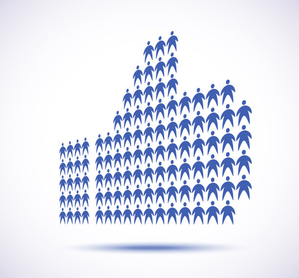 竖起大拇指的牌子上写满了蓝色的象形文字。像图标。矢量图图片下载