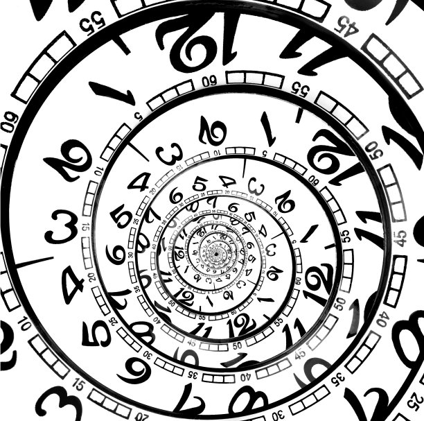 经典表盘的螺旋曲线代表时间的无限图片下载