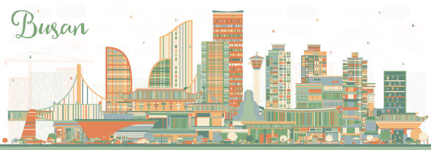 韩国釜山城市天际线与彩色建筑。图片下载