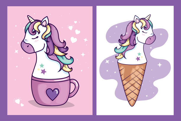 集设计独角兽和可爱的图标图片下载