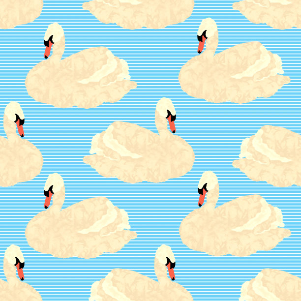 无缝图案与天鹅在蓝色条纹的背景图片下载