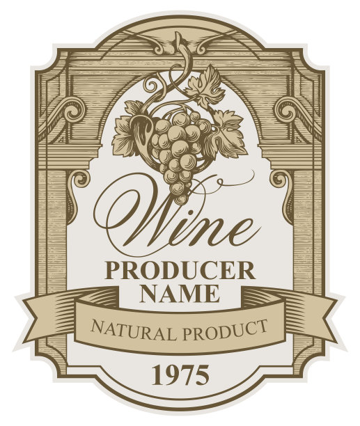 手绘的酒标上有一串葡萄图片下载