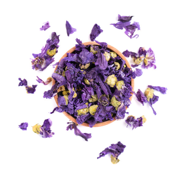 干锦葵花，孤立在白色背景上。有机茶。前视图。关闭了。图片下载