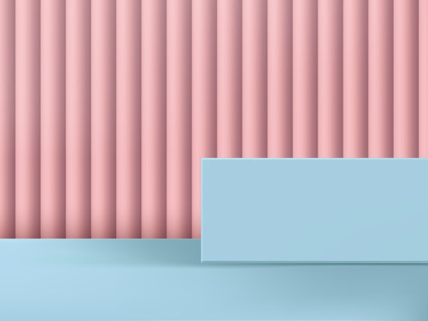 矢量3D插图粉色和浅蓝色工作室拍摄平台和背景图片下载