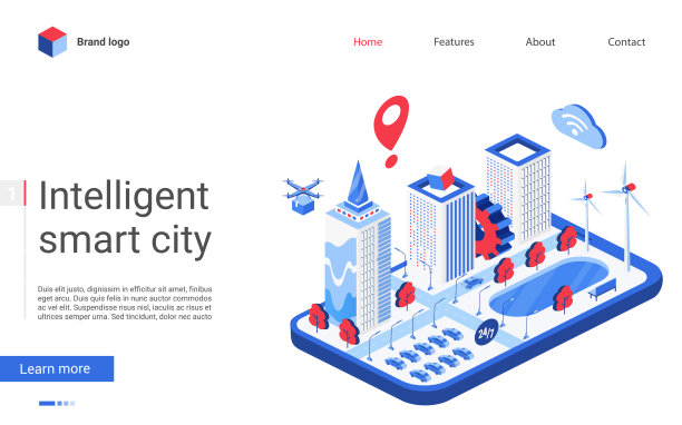 等距智能城市矢量插图，网站界面3d现代设计与未来的城市景观基础设施，办公大楼自动化图片下载