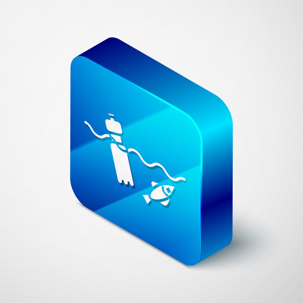 灰色背景下孤立的海洋图标污染问题。海里的垃圾，塑料，袋子。蓝色方块按钮。矢量图图片下载