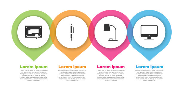 设置证书模板、钢笔、台灯和电脑显示器屏幕。业务信息模板。向量图片下载