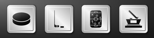 冰球puck、冰球杆、制胜策略和冰球杯冠军图标矢量图图片下载