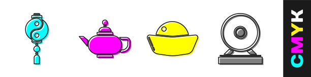 集阴阳，中国茶道，寿司和宫偶像。向量图片下载