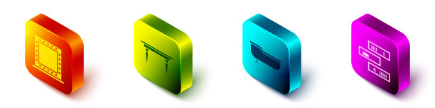 设置等距化妆镜与灯，木制桌子，浴缸和书架与书图标。向量图片下载